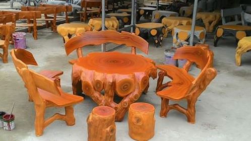 bàn ghế xi măng giả gỗ màu lũa