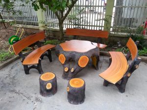 bàn ghế xi măng giả gỗ mlx