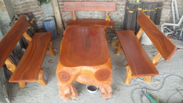 bàn ghế đá giả gỗ lũa mlg