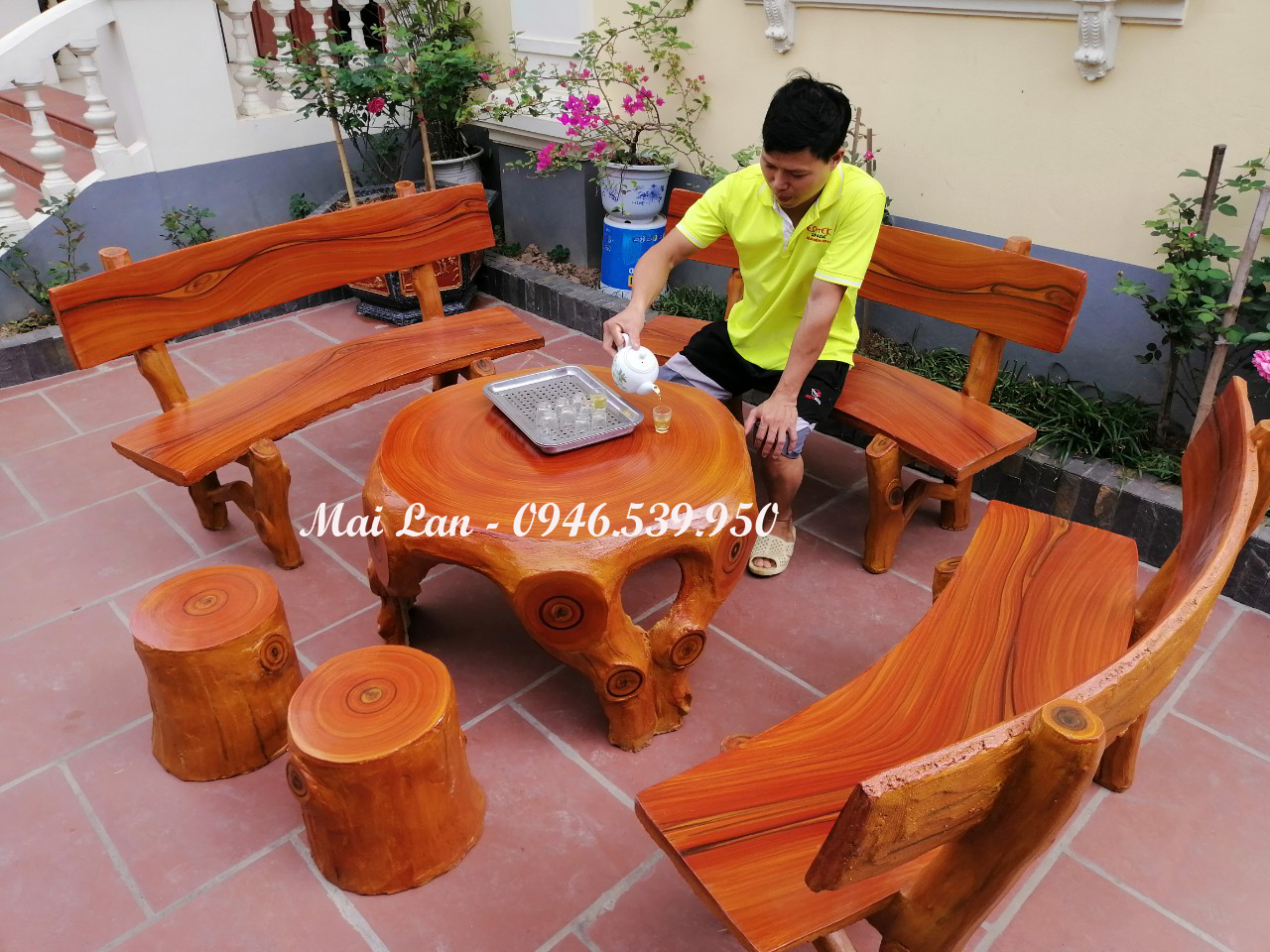 cách sơn bàn ghế xi măng giả gỗ