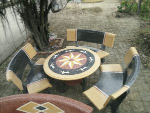 bàn ghế granito cong